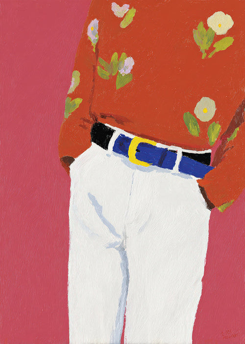 Illustration torso med blomstrede skjorte på pink baggrund