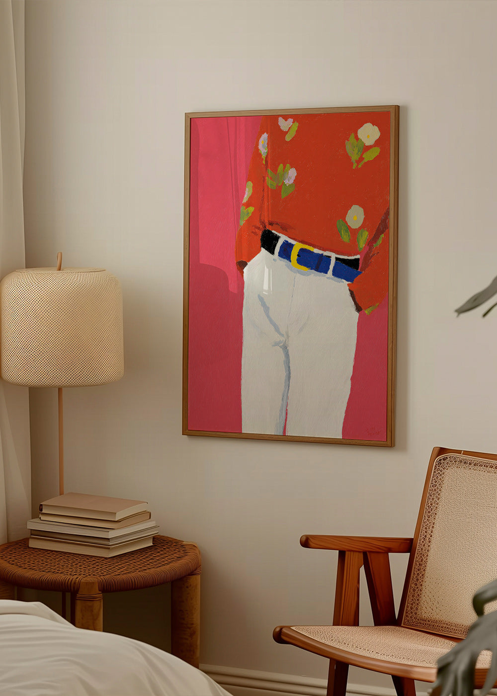 Illustration torso med blomstrede skjorte på pink baggrund