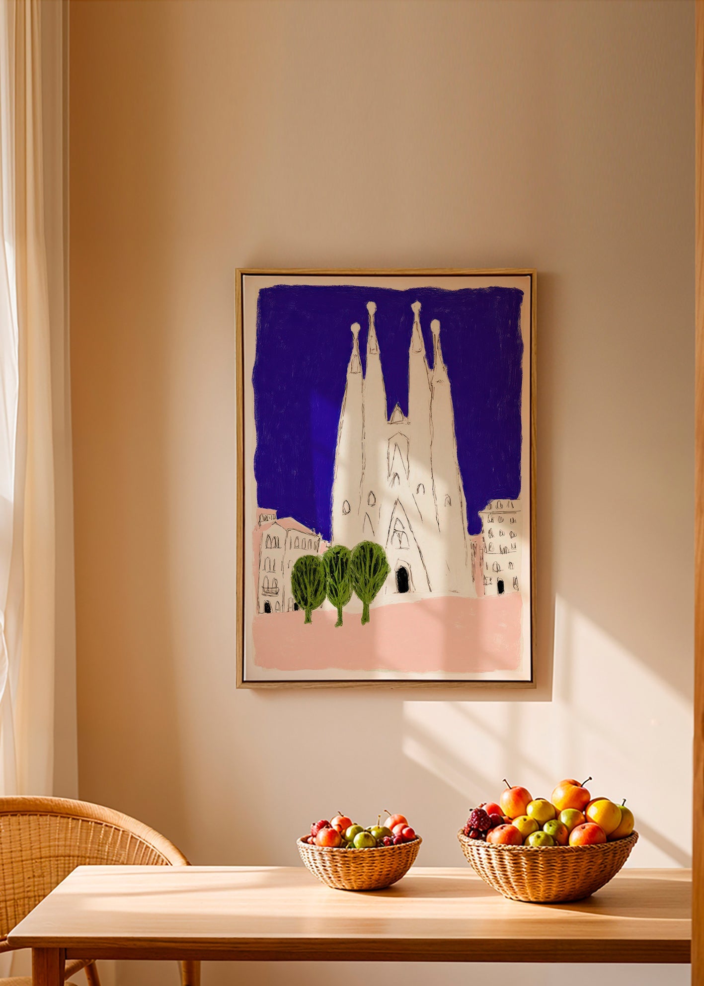 Køkkenkunst Sagrada Familia nat skitse
