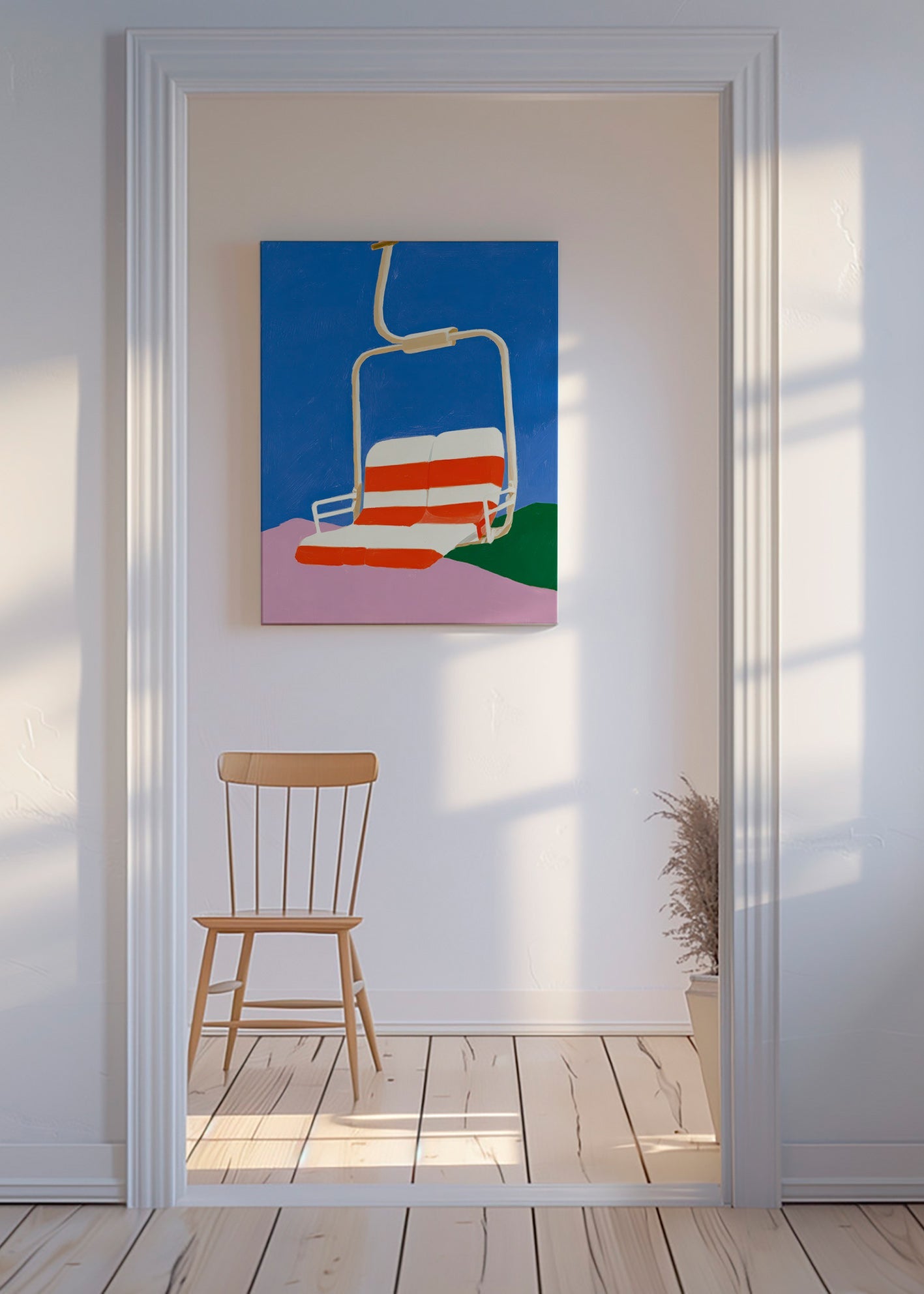 Illustration af stolelift med stribet sæde