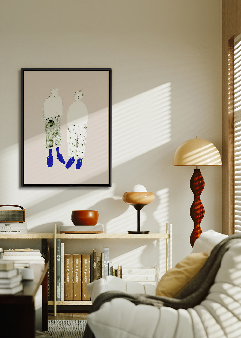 Minimalistisk par-illustration med blå støvler