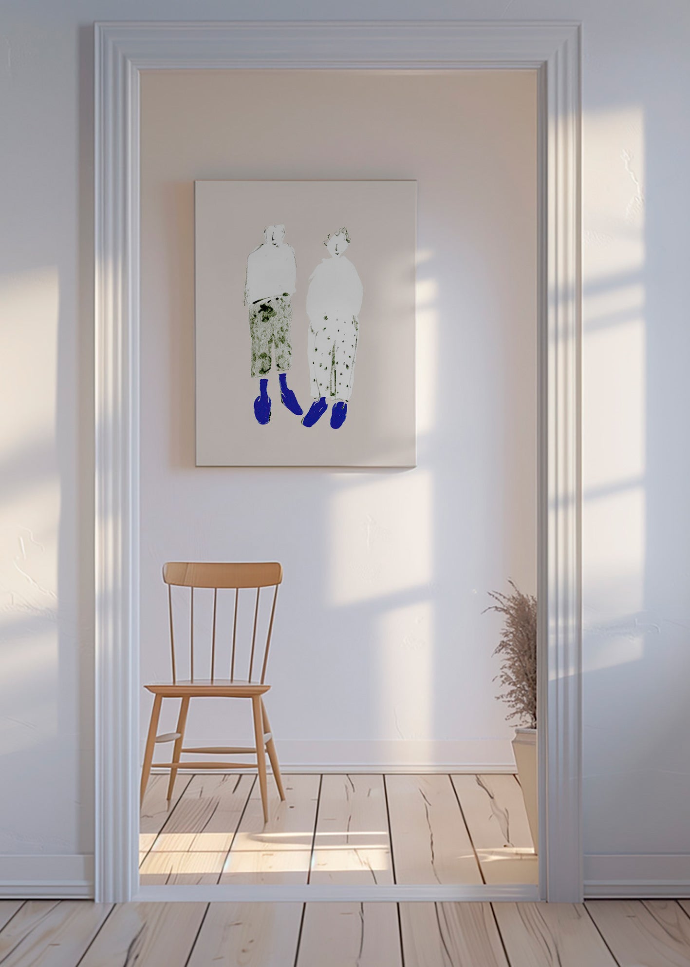 Minimalistisk par-illustration med blå støvler