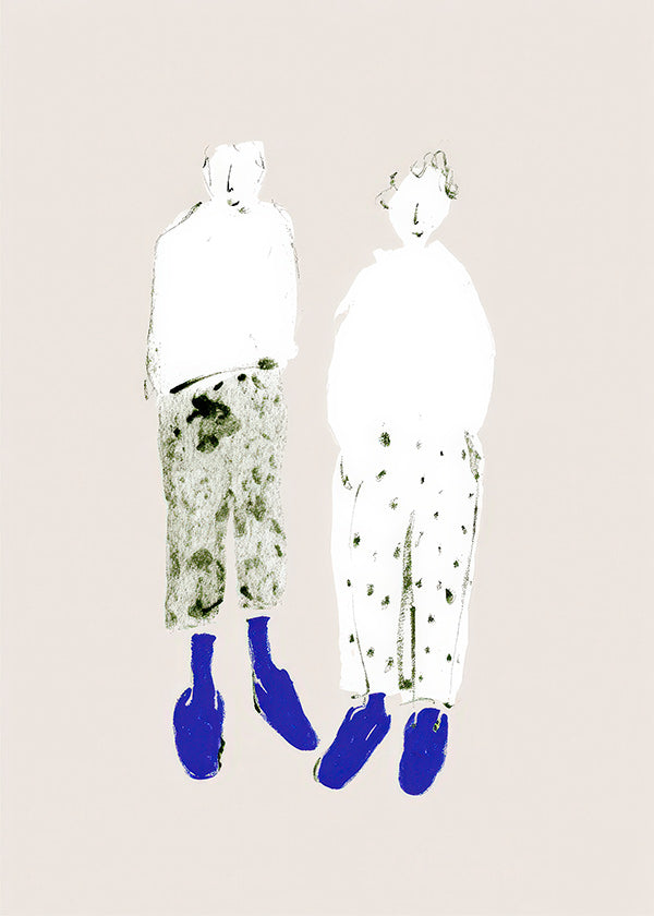 Minimalistisk par-illustration med blå støvler