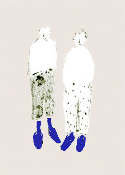 Minimalistisk par-illustration med blå støvler