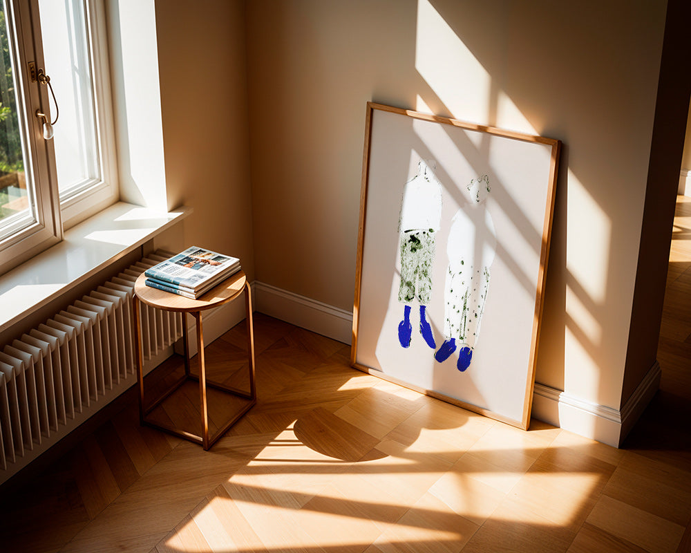 Minimalistisk par-illustration med blå støvler