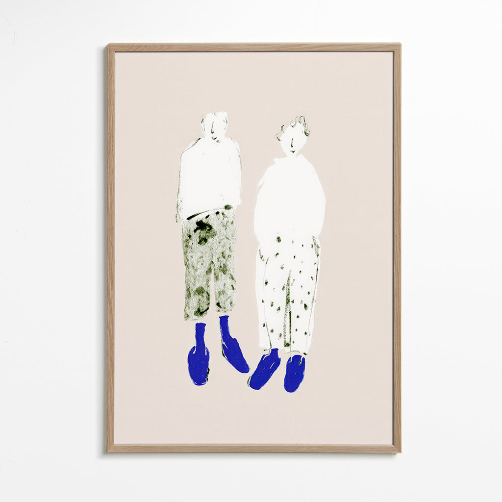 Minimalistisk par-illustration med blå støvler