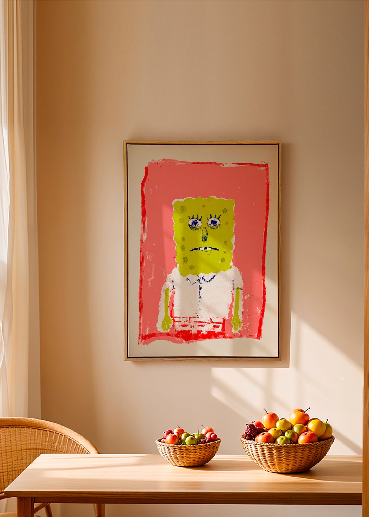 Illustration svampefigur på lyserød baggrund