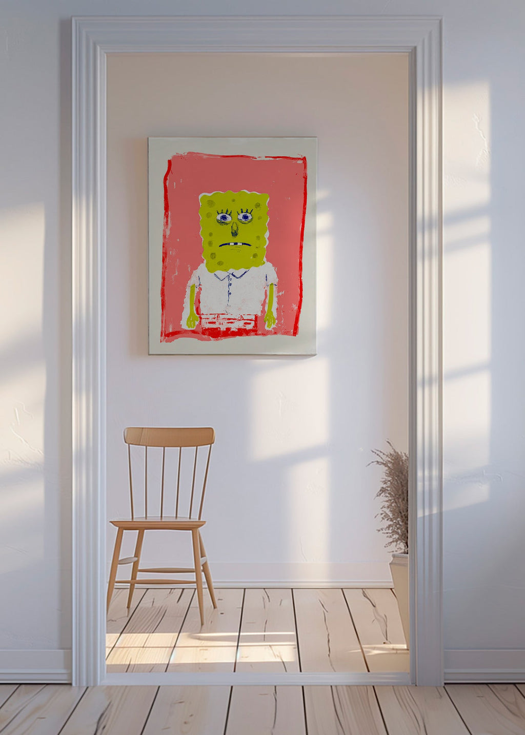 Illustration svampefigur på lyserød baggrund
