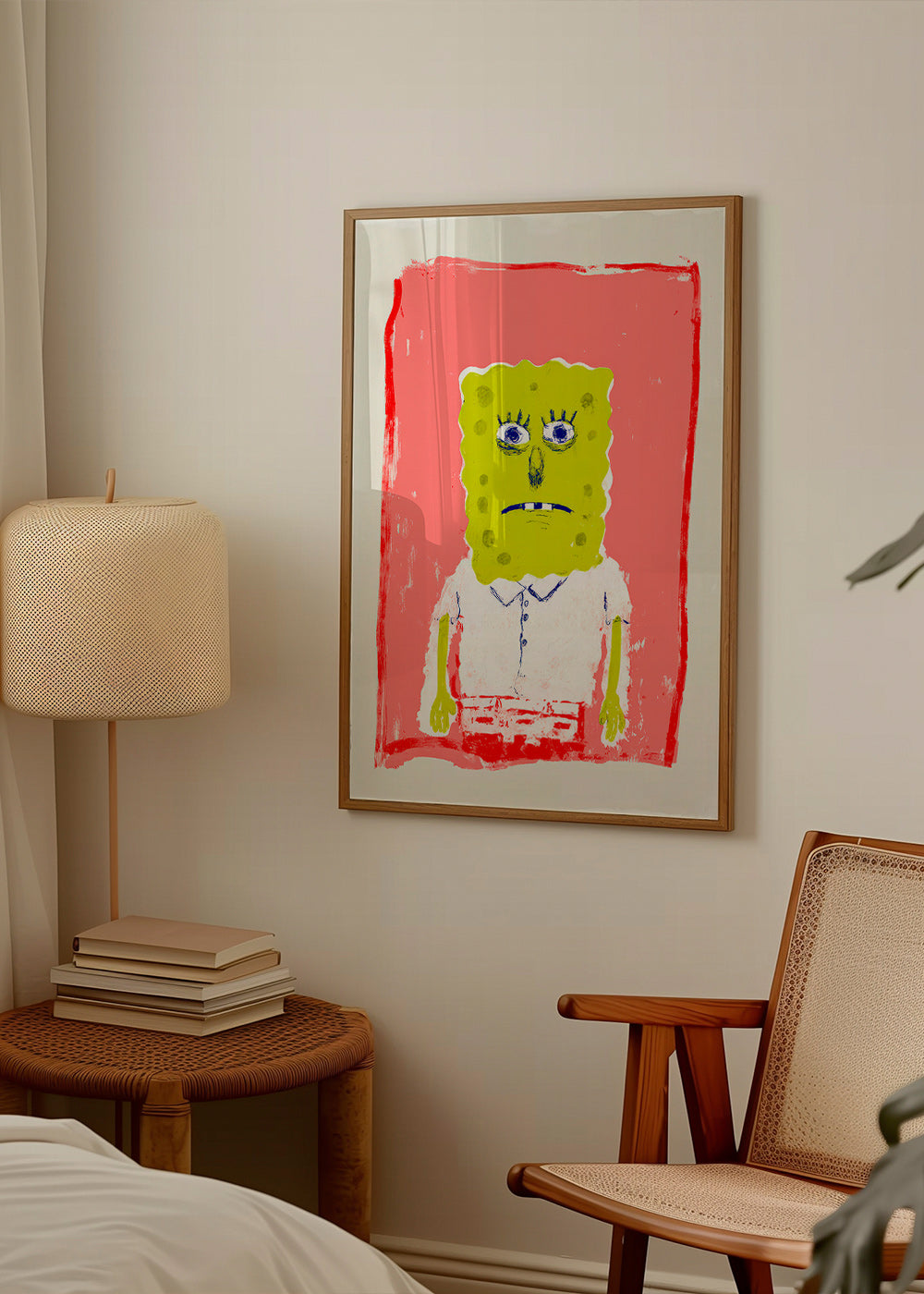 Illustration svampefigur på lyserød baggrund