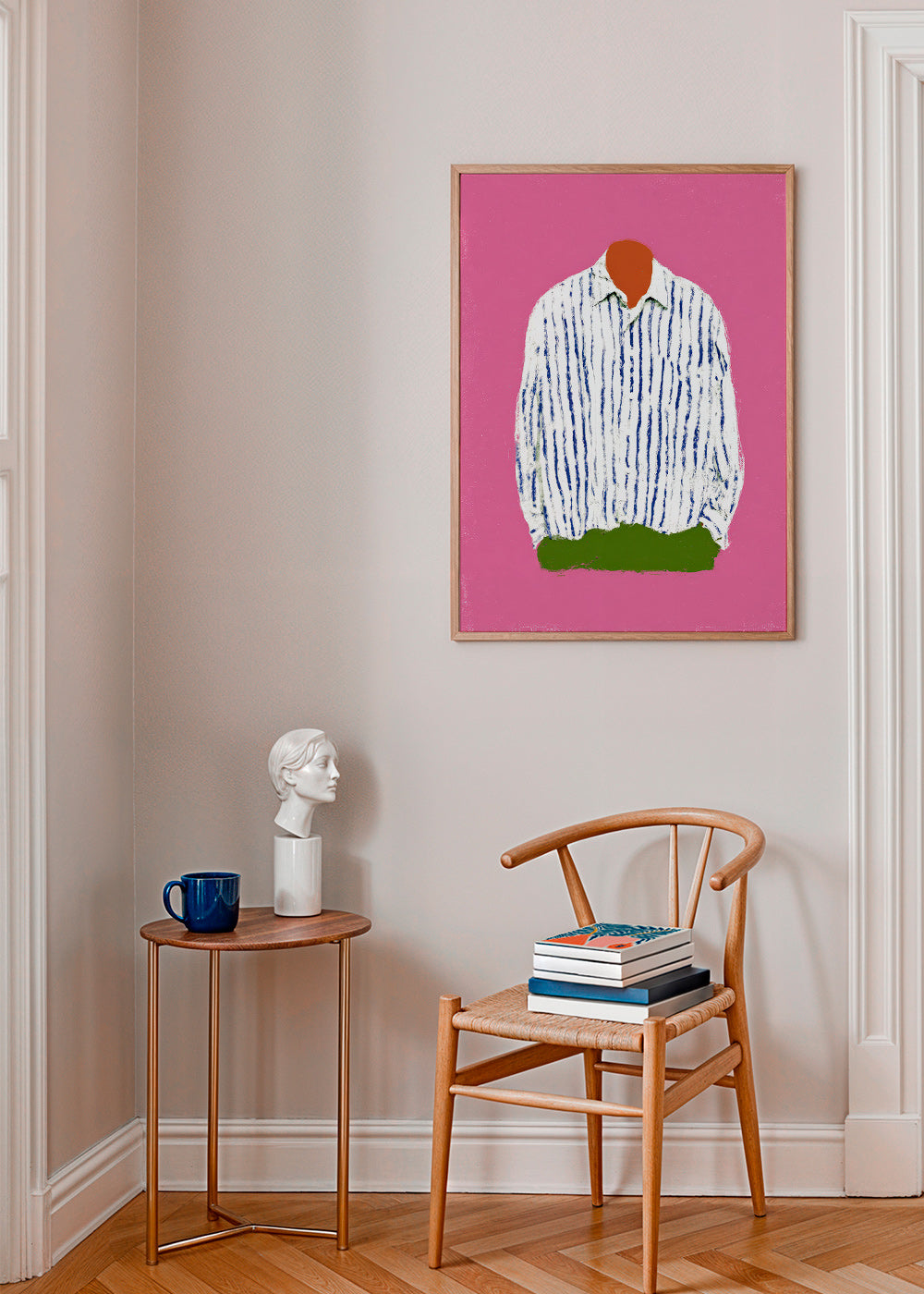 Illustration stribet skjorte på pink baggrund