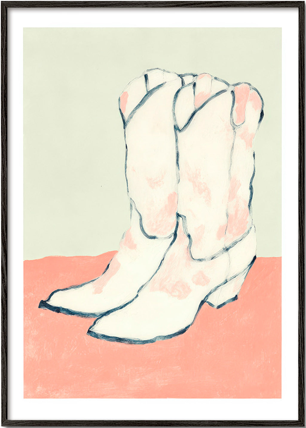 Illustration hvide støvler på pastelbaggrund