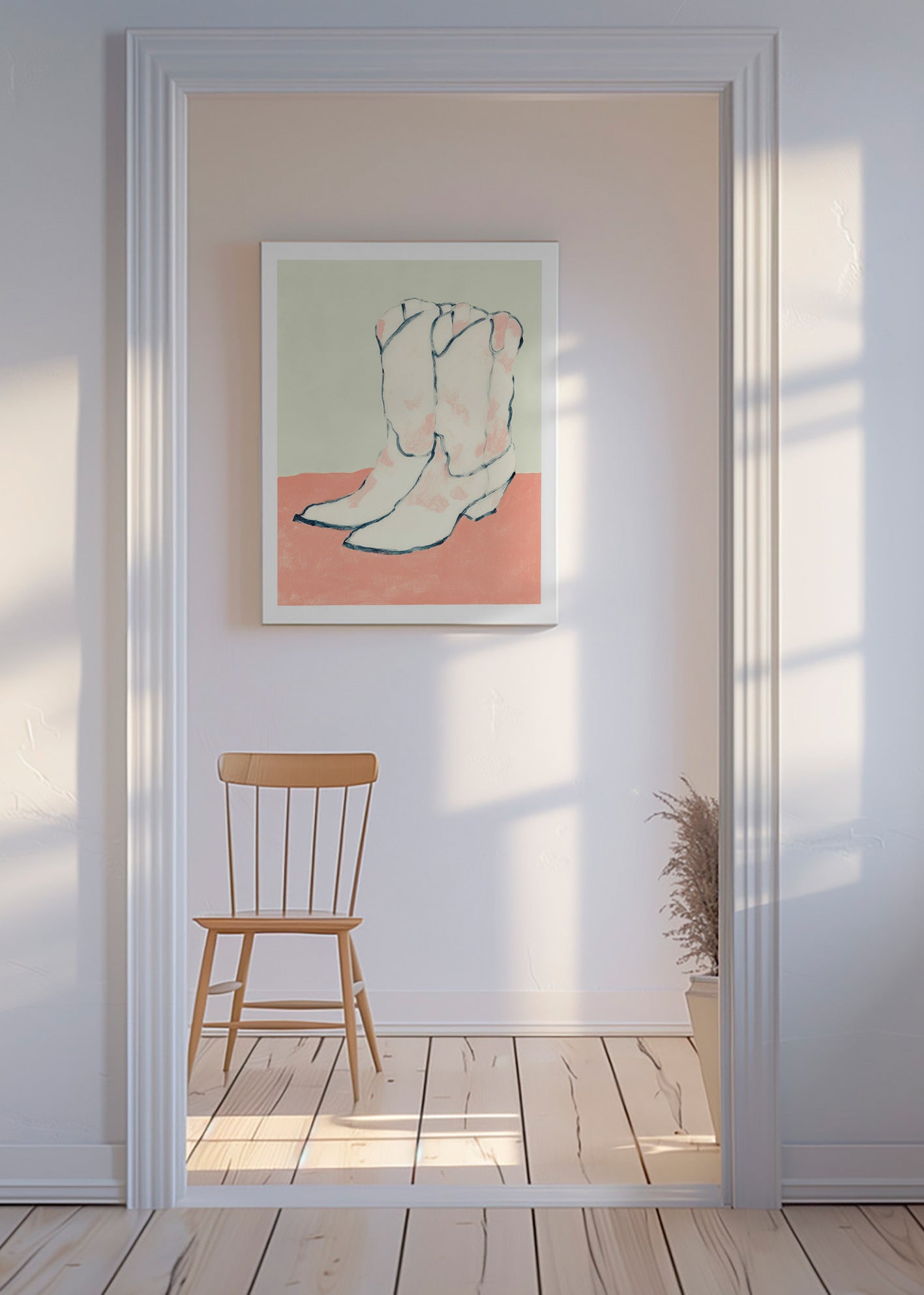 Illustration hvide støvler på pastelbaggrund