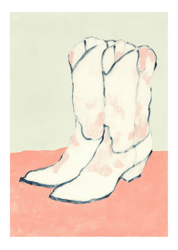 Illustration hvide støvler på pastelbaggrund