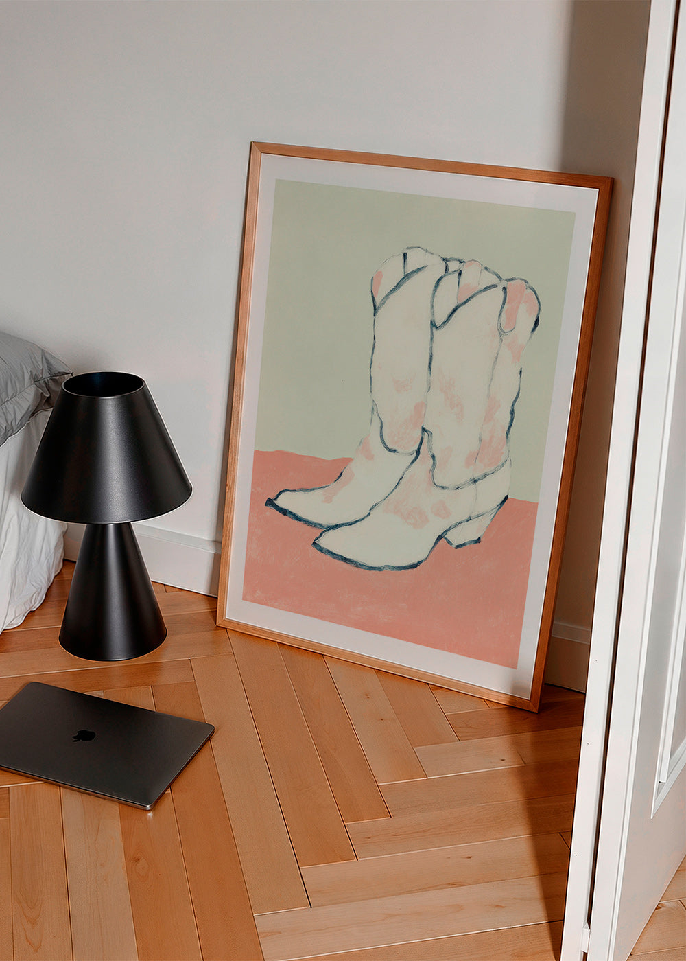 Illustration hvide støvler på pastelbaggrund
