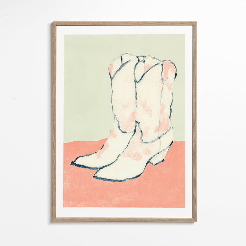 Illustration hvide støvler på pastelbaggrund