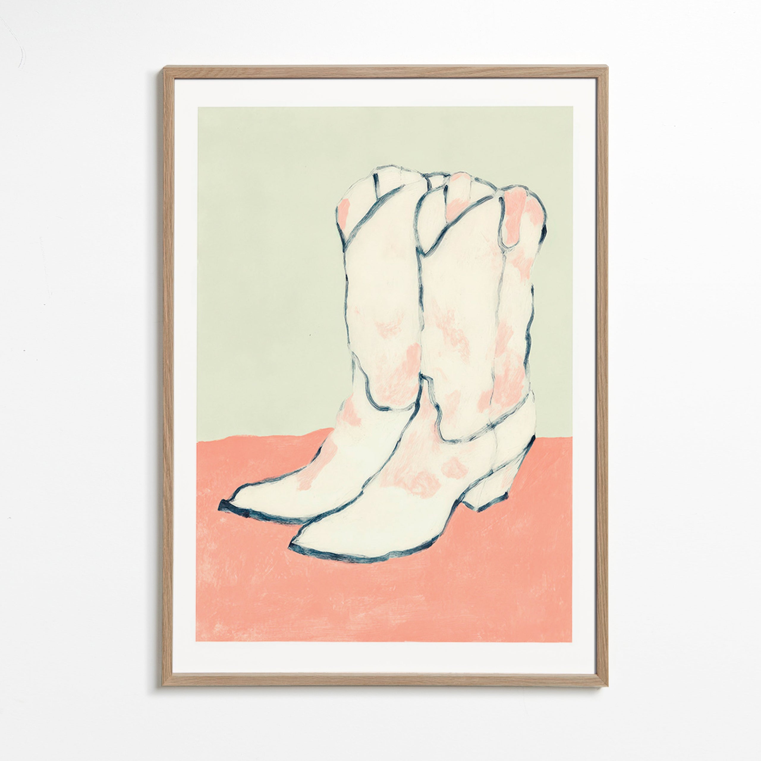 Illustration hvide støvler på pastelbaggrund