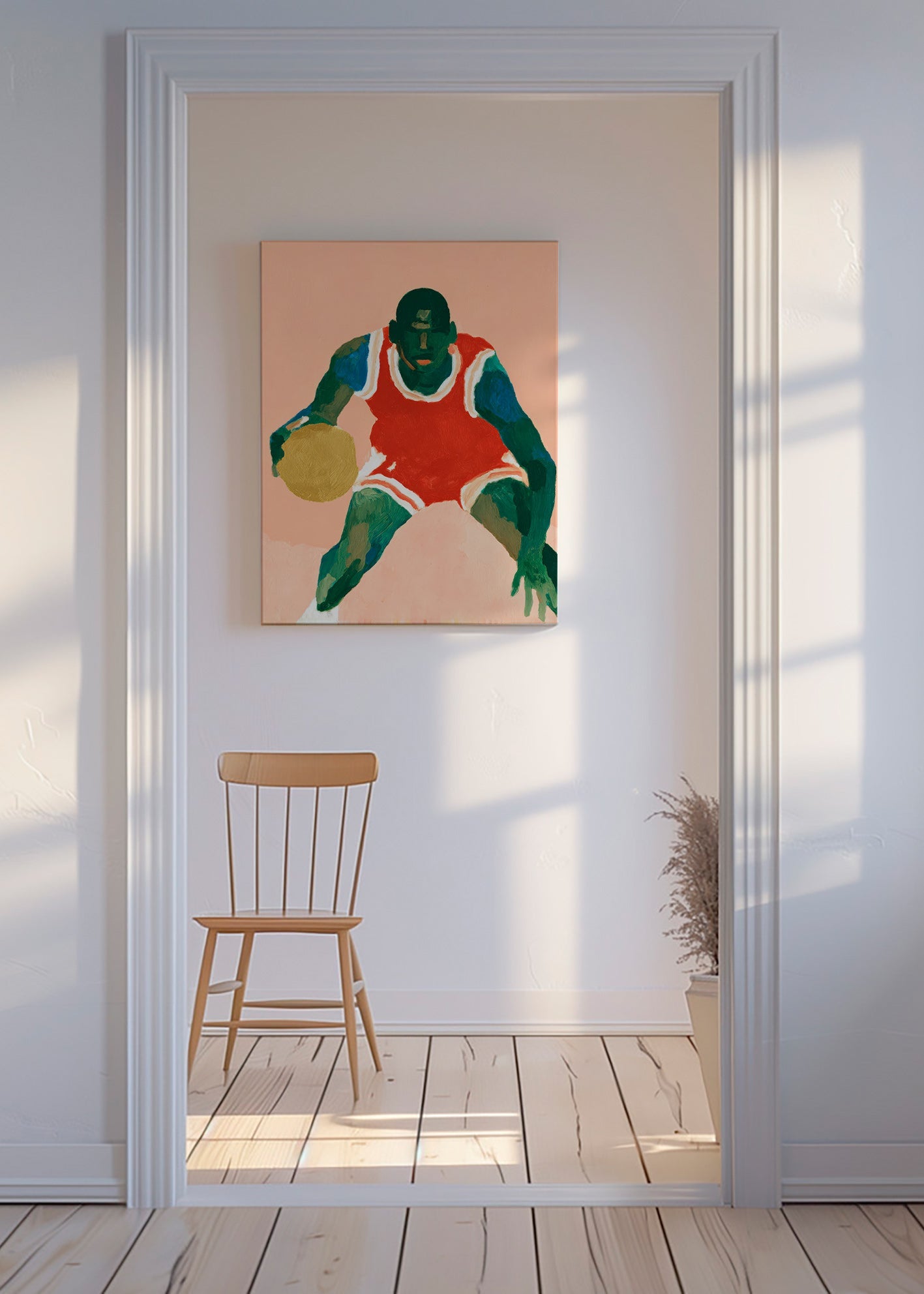 Sportskunst: Basketballspiller i bevægelse