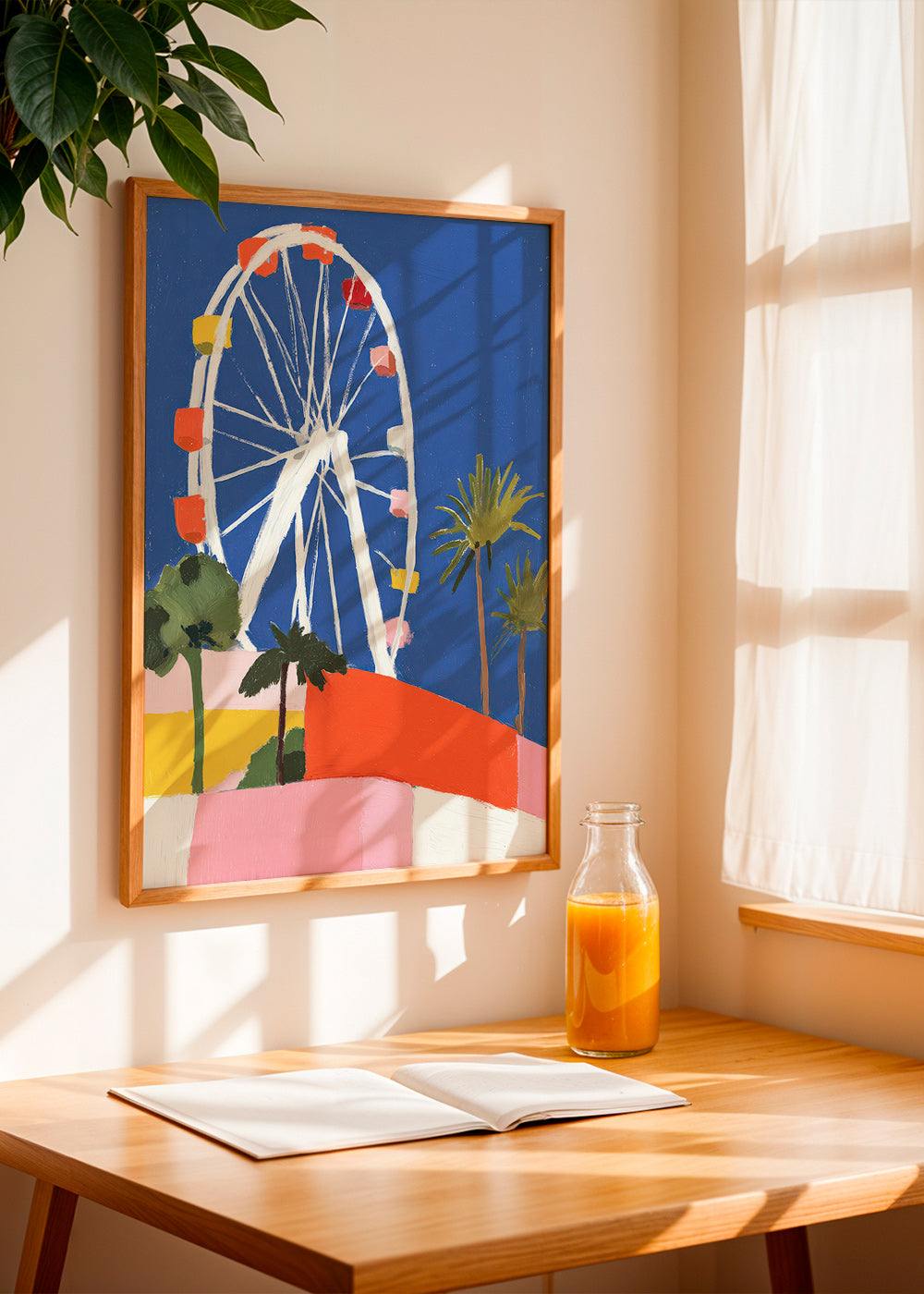 Byplakat med farverigt pariserhjul
