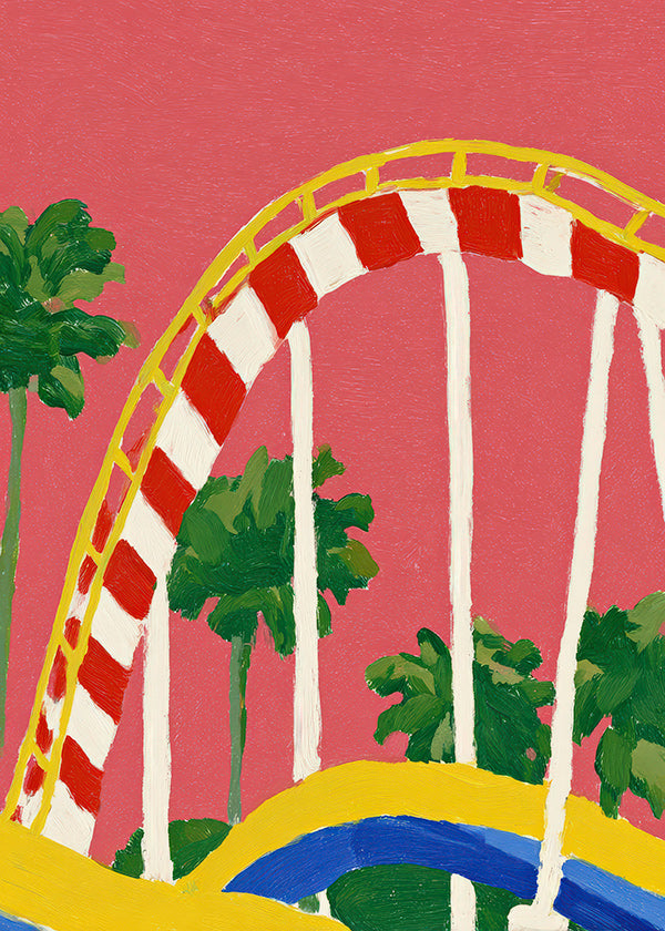 Botanisk plakat med palmer og farverig bue