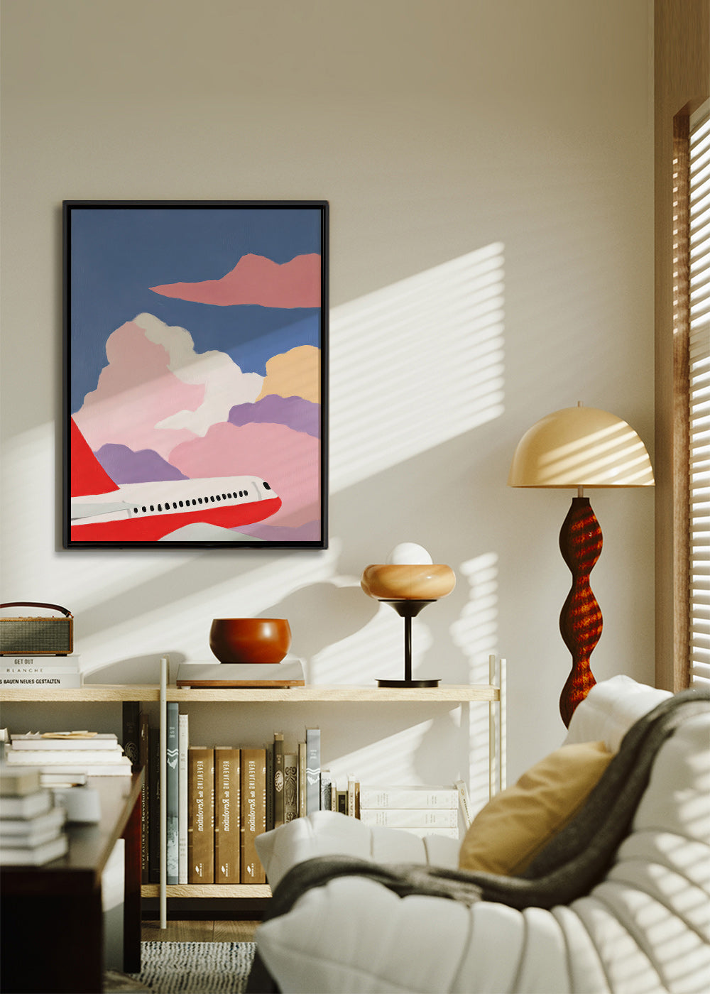 Illustration af fly mellem lyserøde skyer