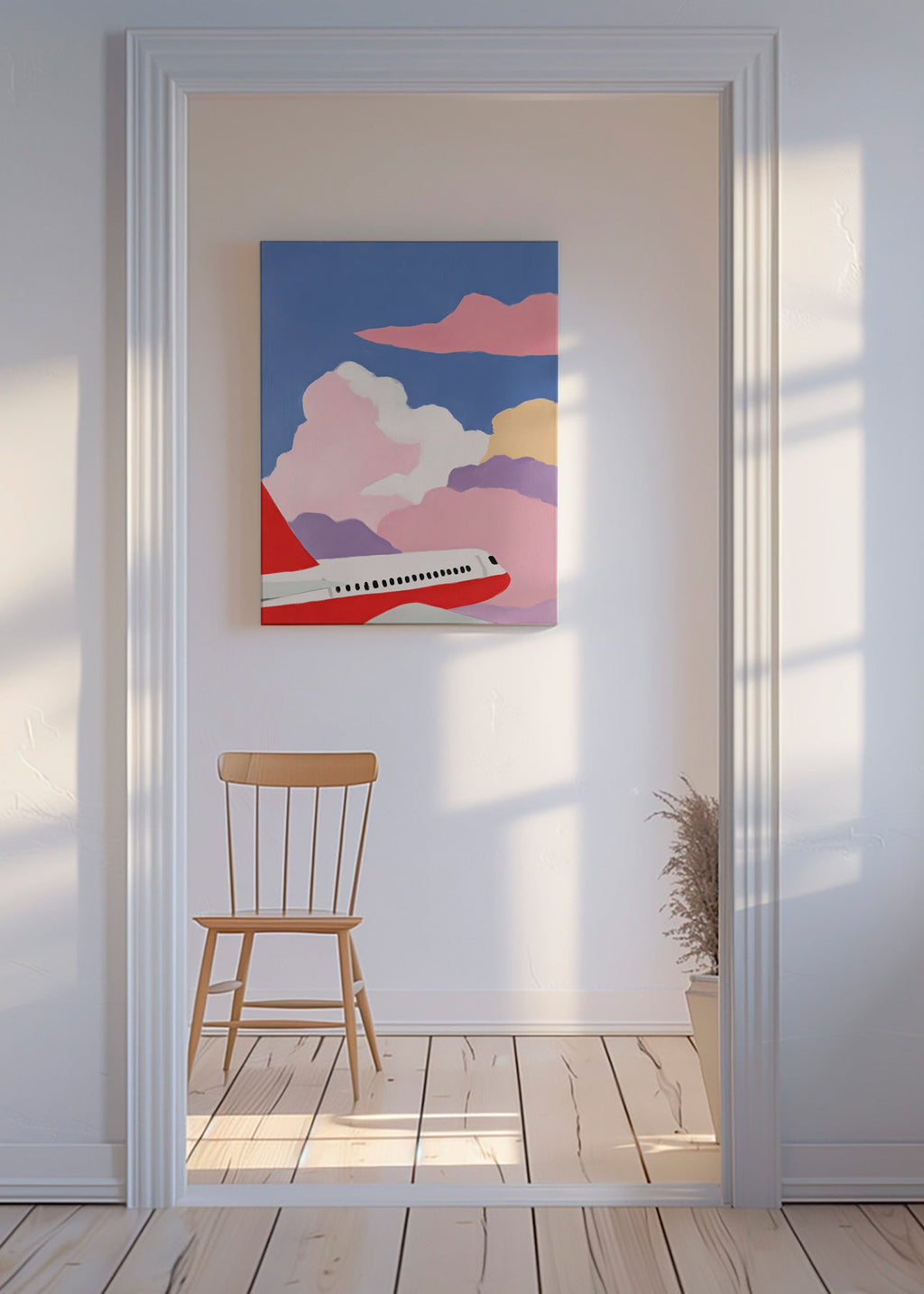 Illustration af fly mellem lyserøde skyer