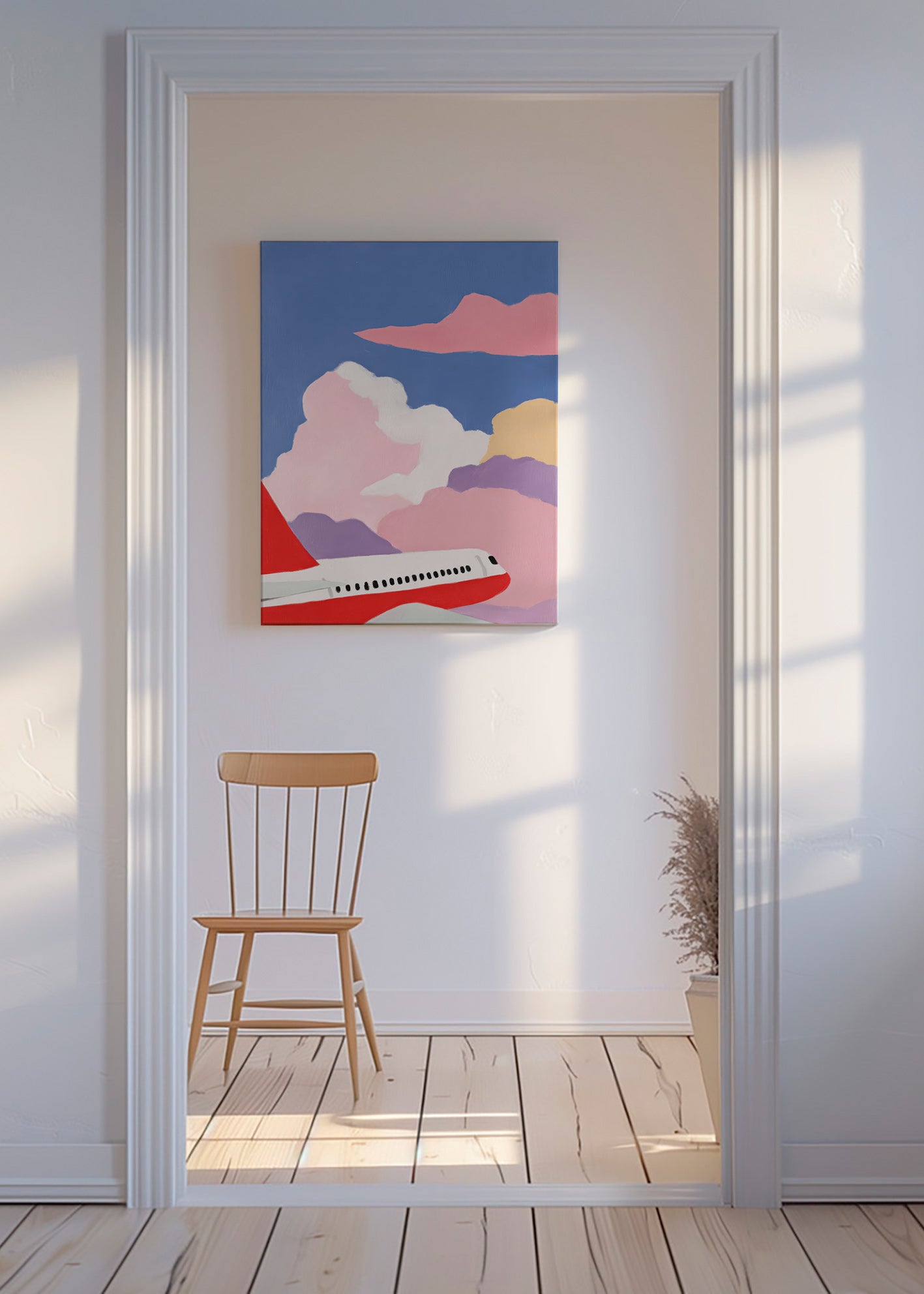 Illustration af fly mellem lyserøde skyer