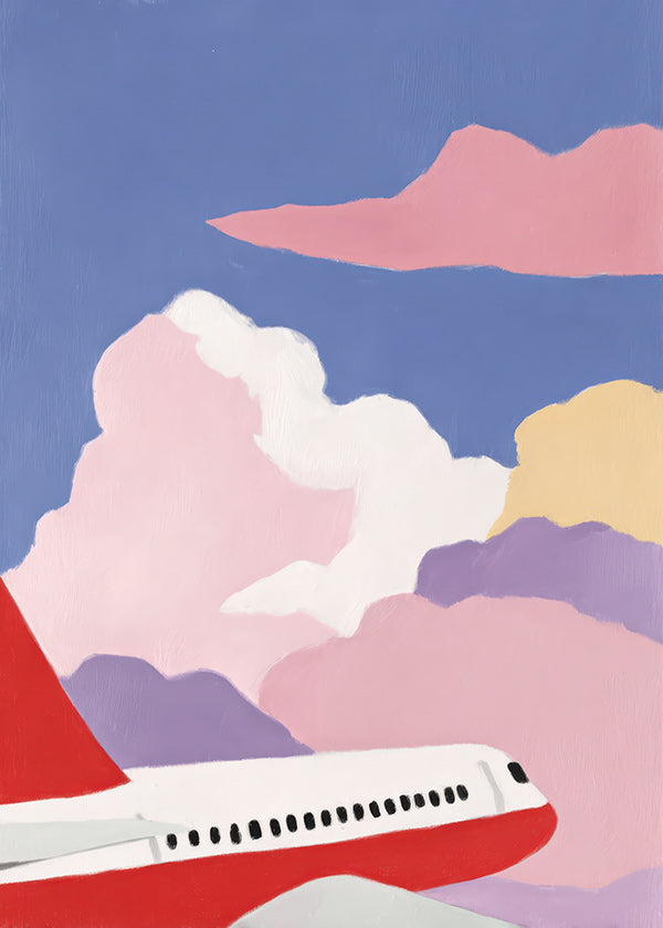 Illustration af fly mellem lyserøde skyer