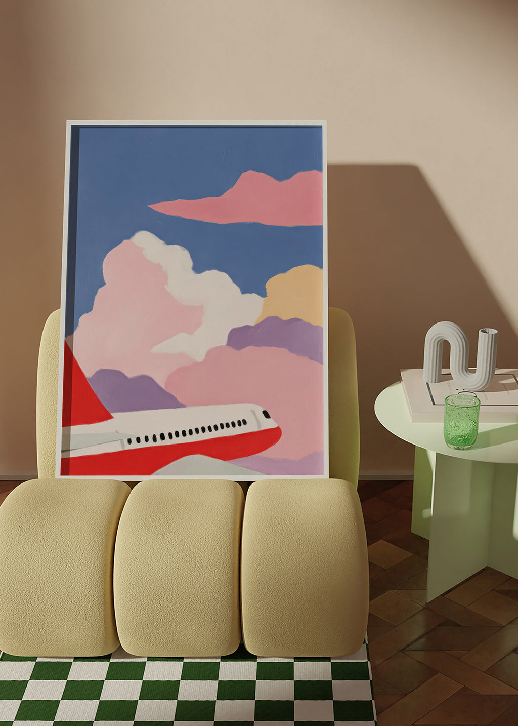 Illustration af fly mellem lyserøde skyer