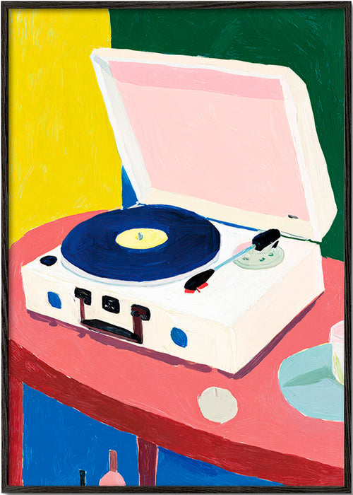 Illustration: vintage pladespiller på bord