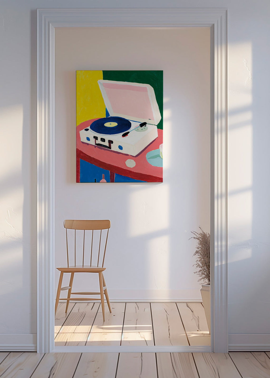 Illustration: vintage pladespiller på bord