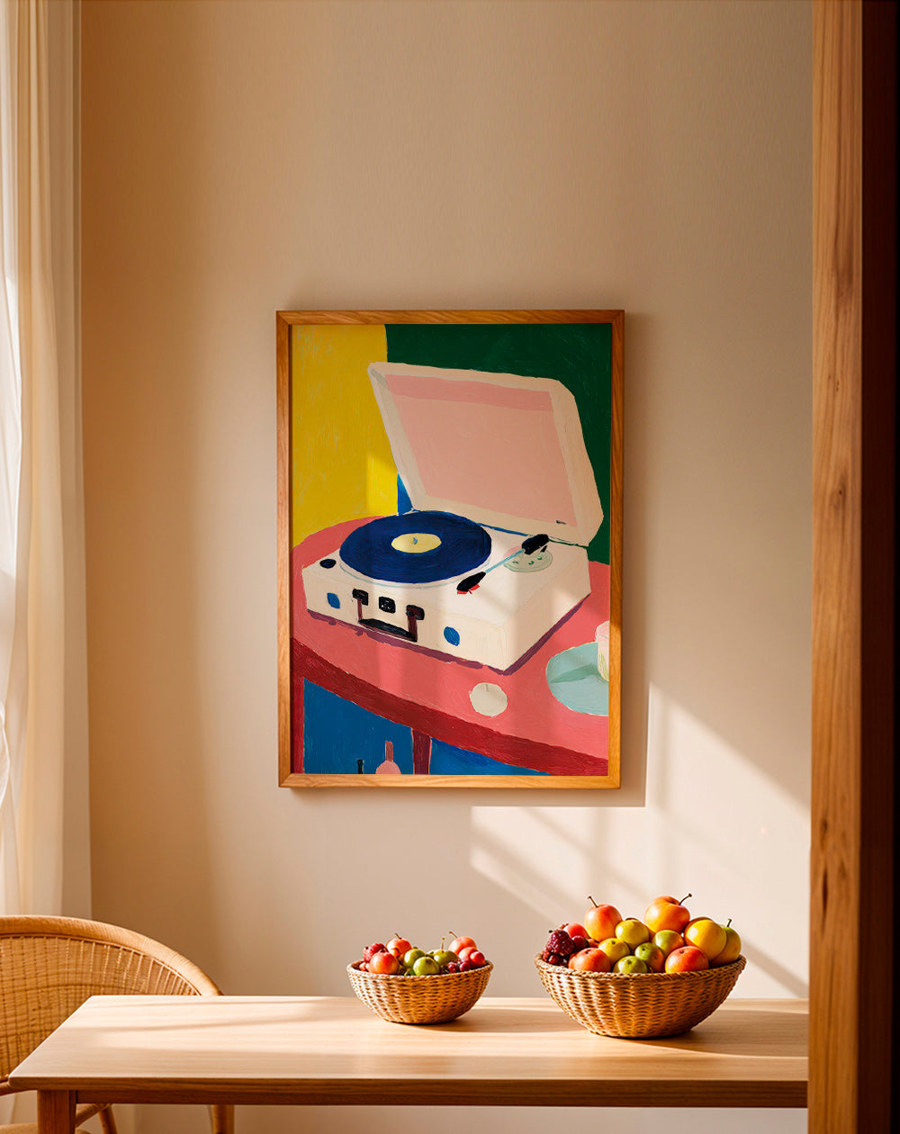 Illustration: vintage pladespiller på bord