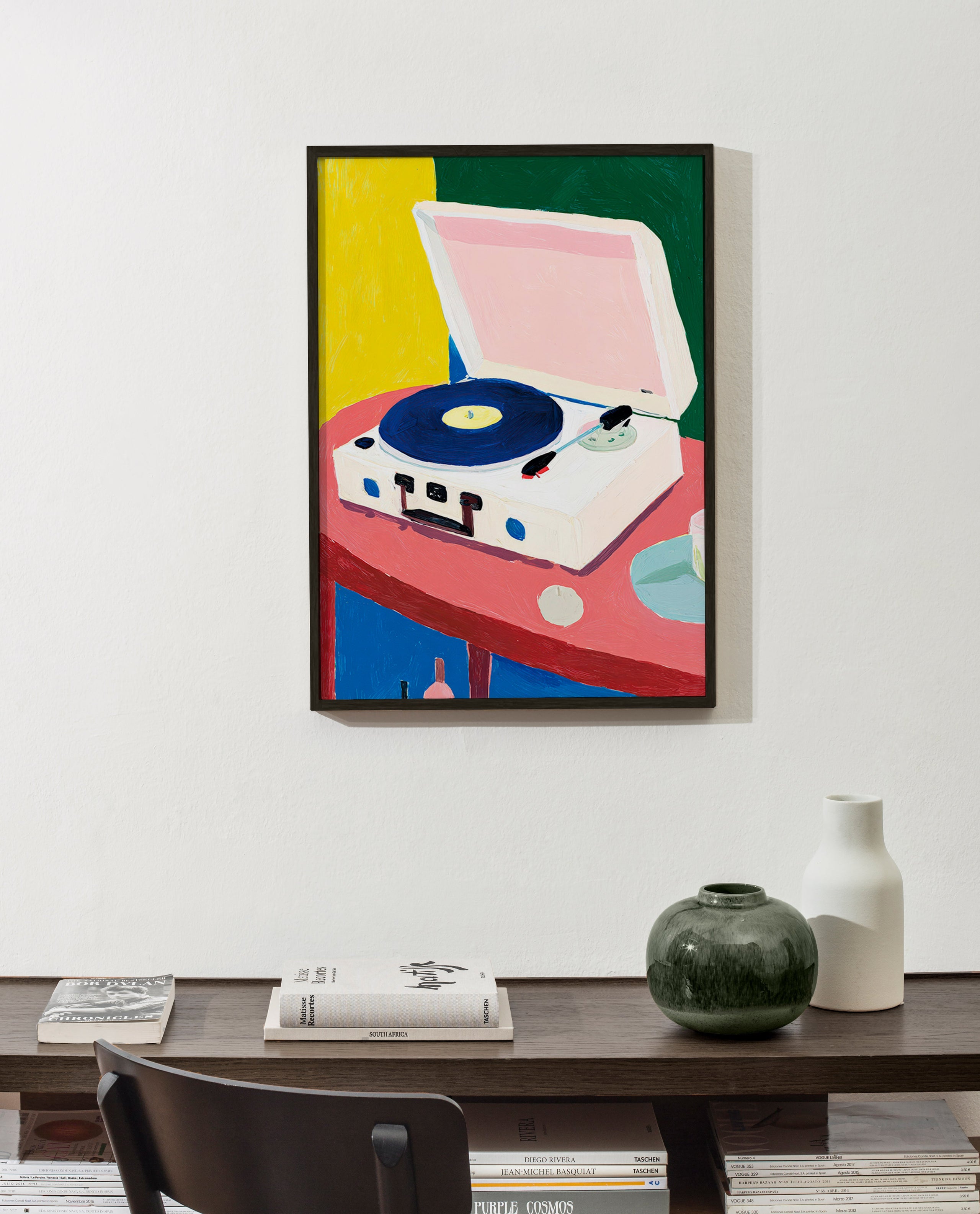 Illustration: vintage pladespiller på bord