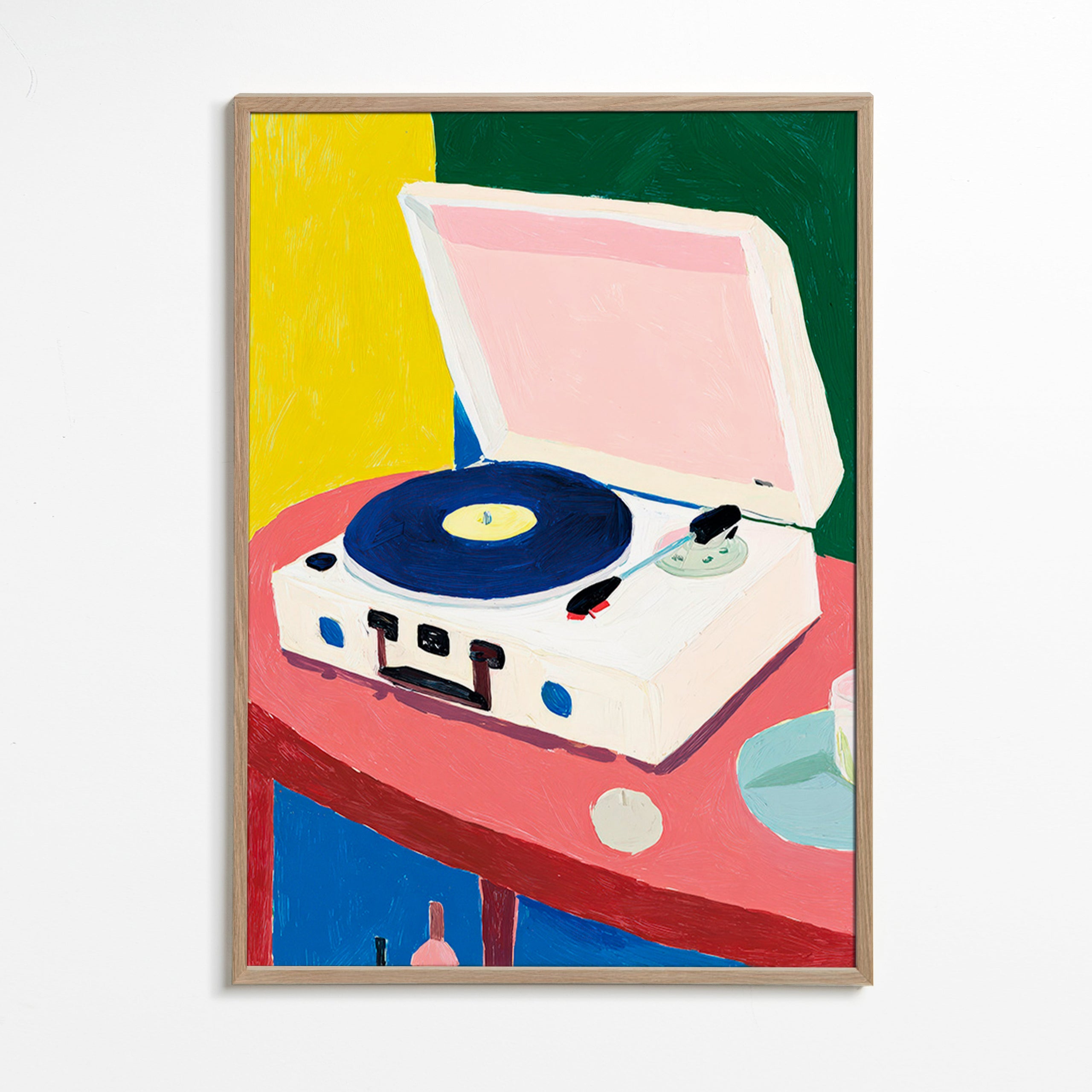 Illustration: vintage pladespiller på bord