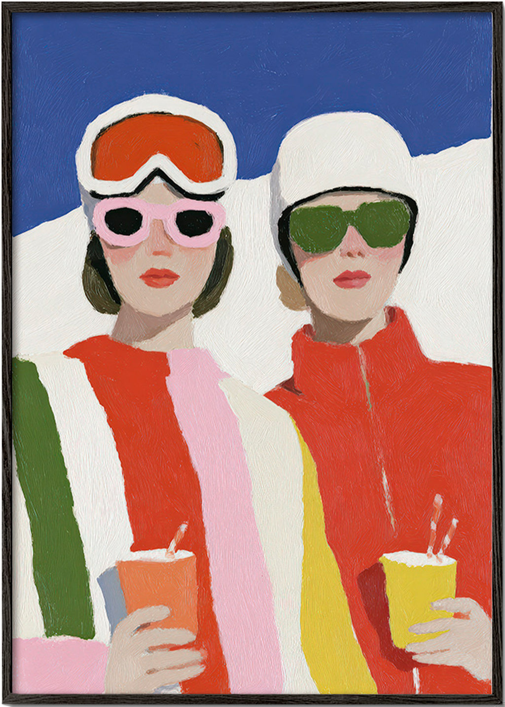 Illustration af après-ski duo i retrostil