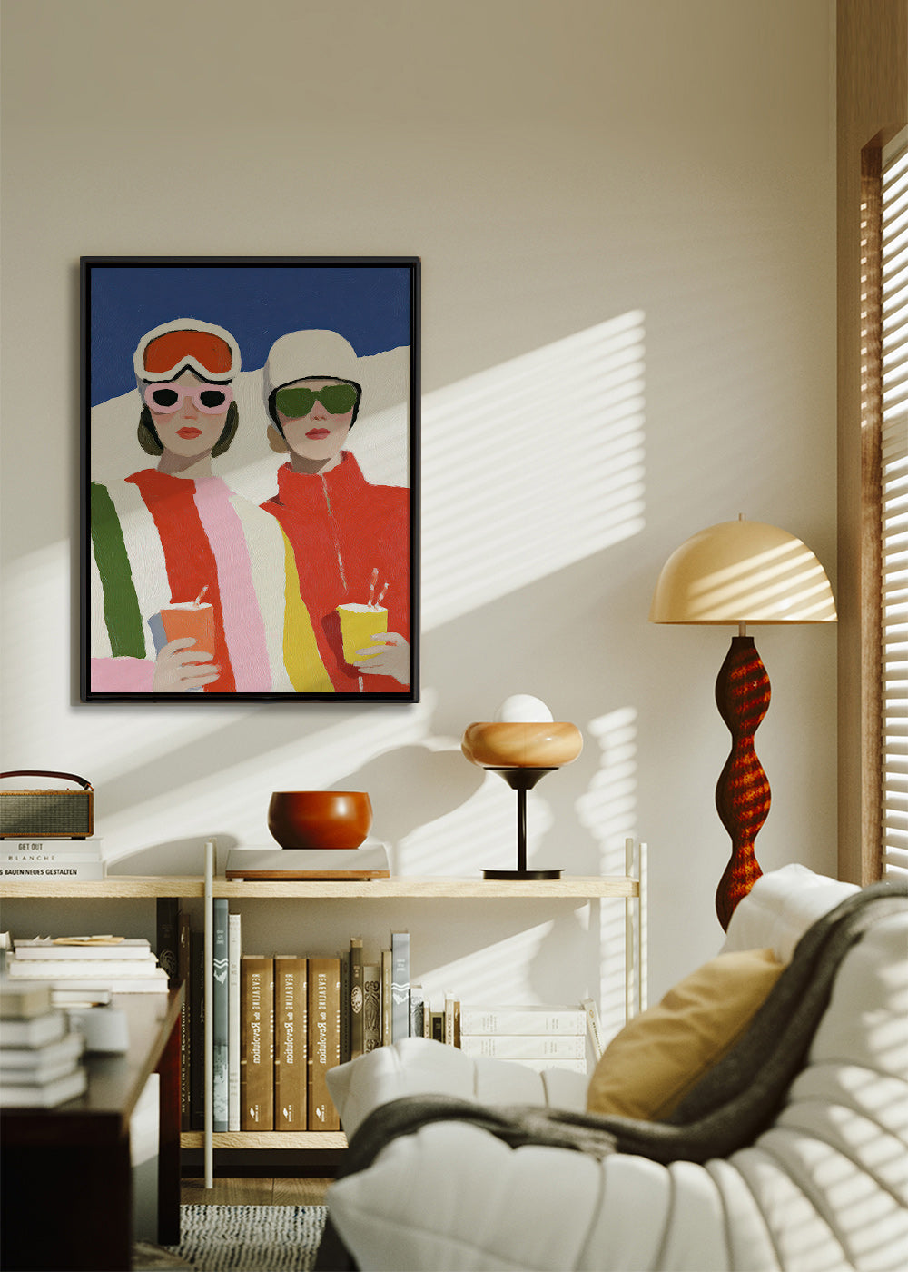 Illustration af après-ski duo i retrostil