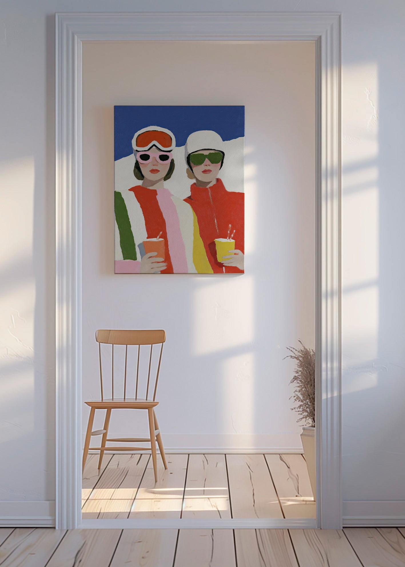 Illustration af après-ski duo i retrostil