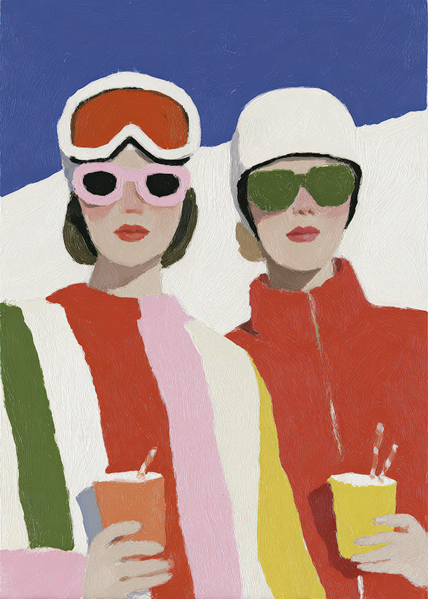 Illustration af après-ski duo i retrostil