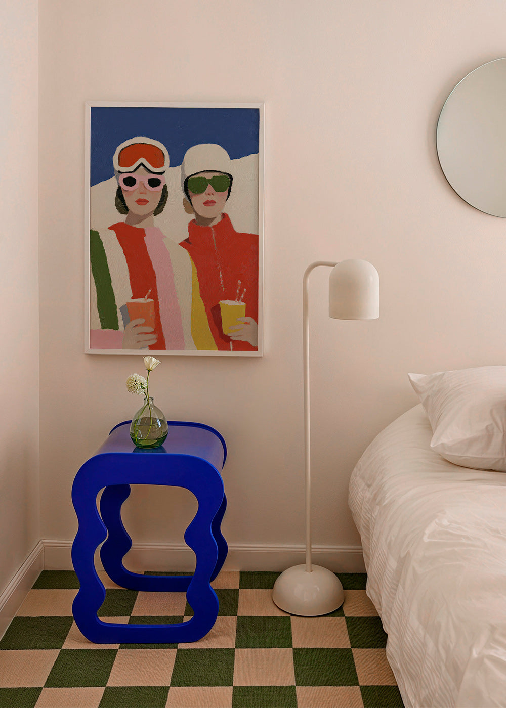 Illustration af après-ski duo i retrostil