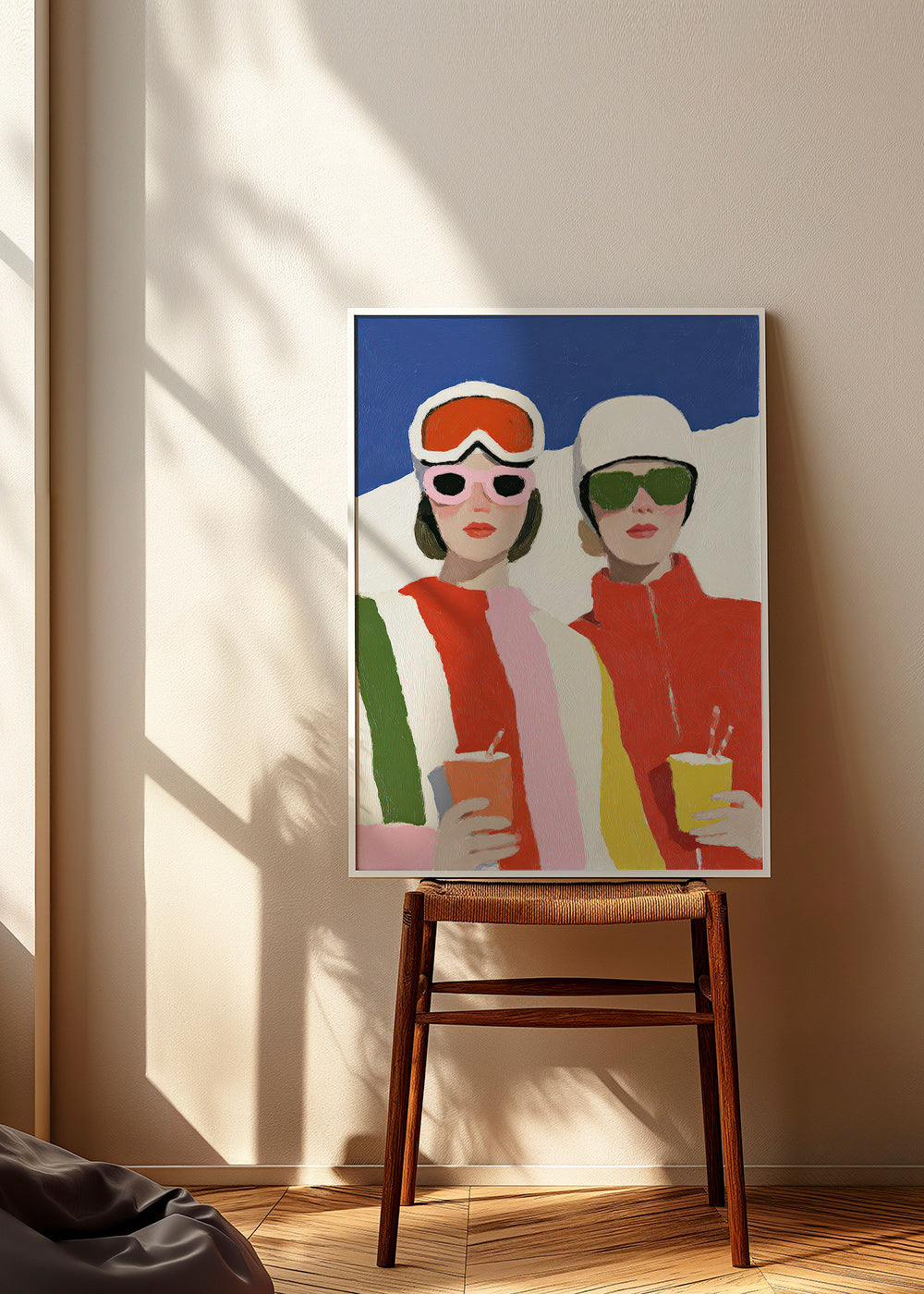 Illustration af après-ski duo i retrostil