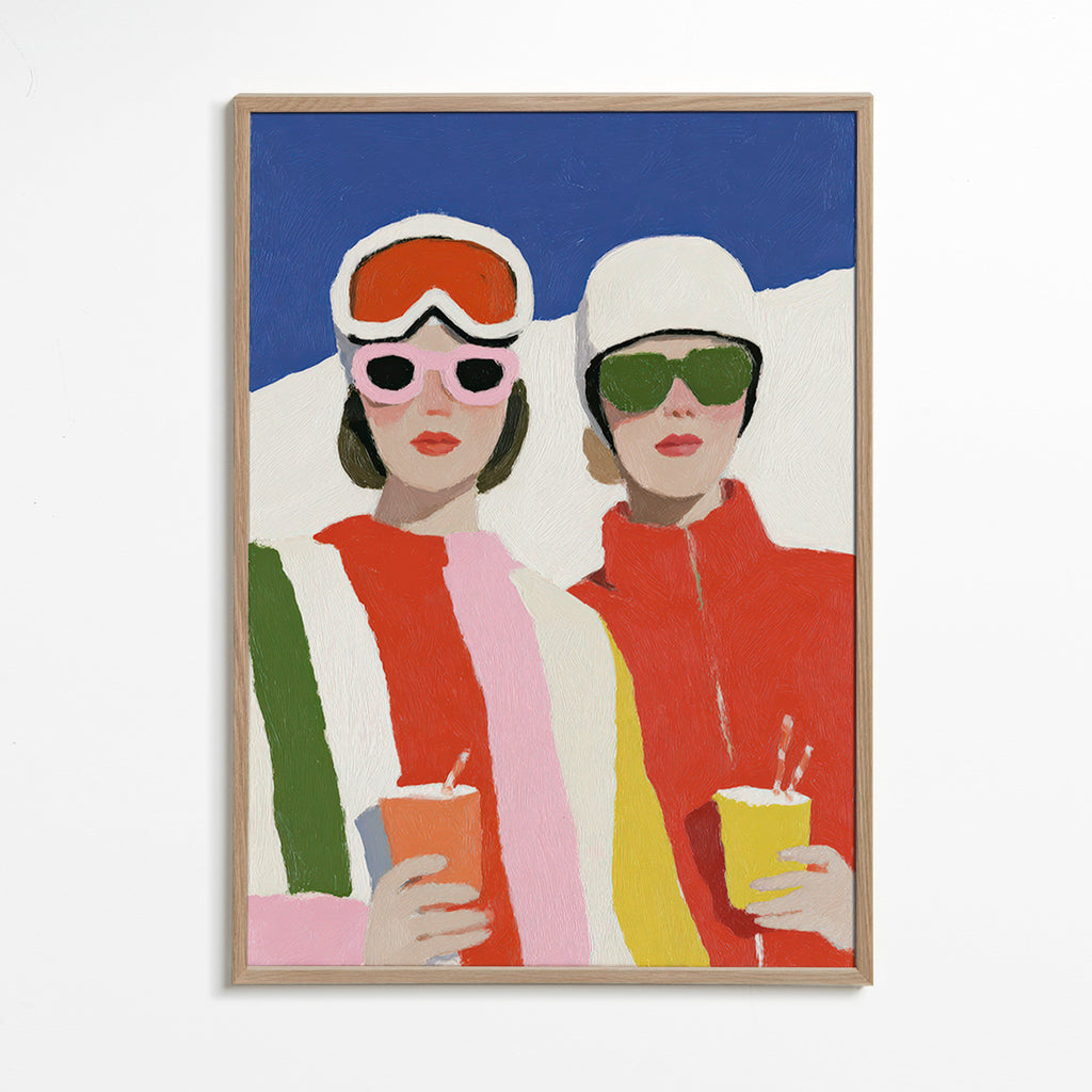Illustration af après-ski duo i retrostil