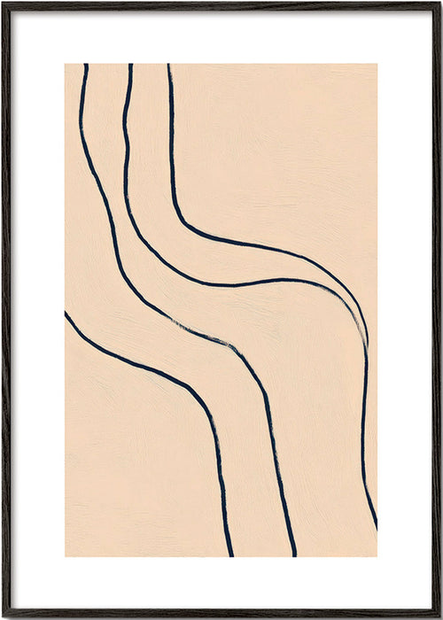 Minimalistisk billede med flydende linjer på beige