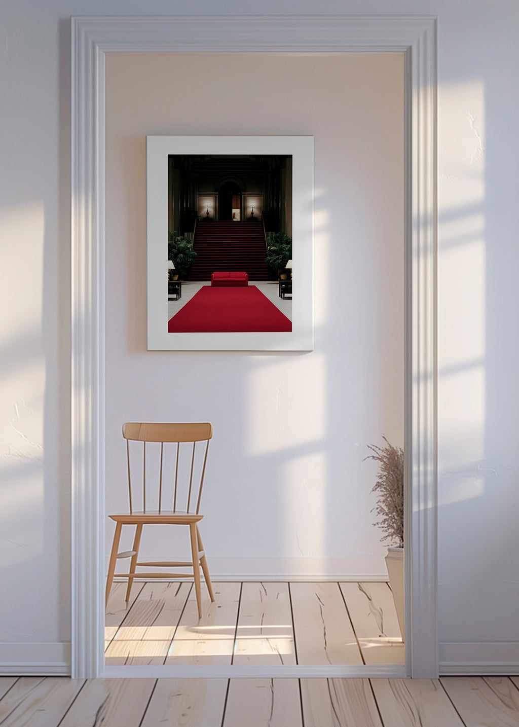 Trappefotografi med rød løber
