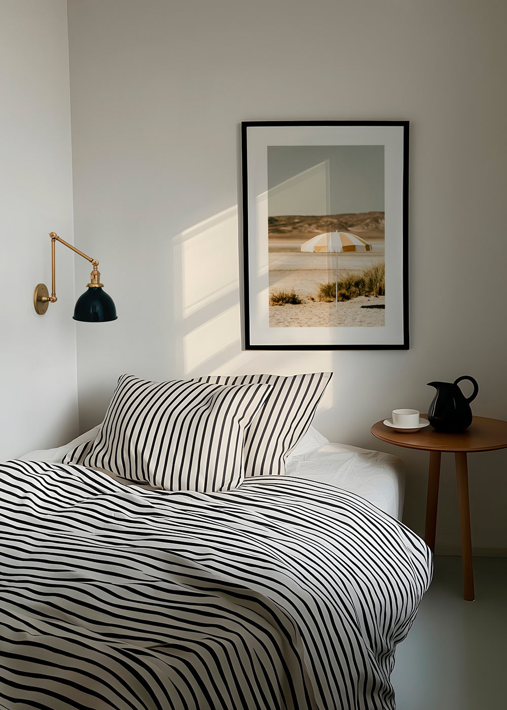 Landskabskunst med stribet strandparasol