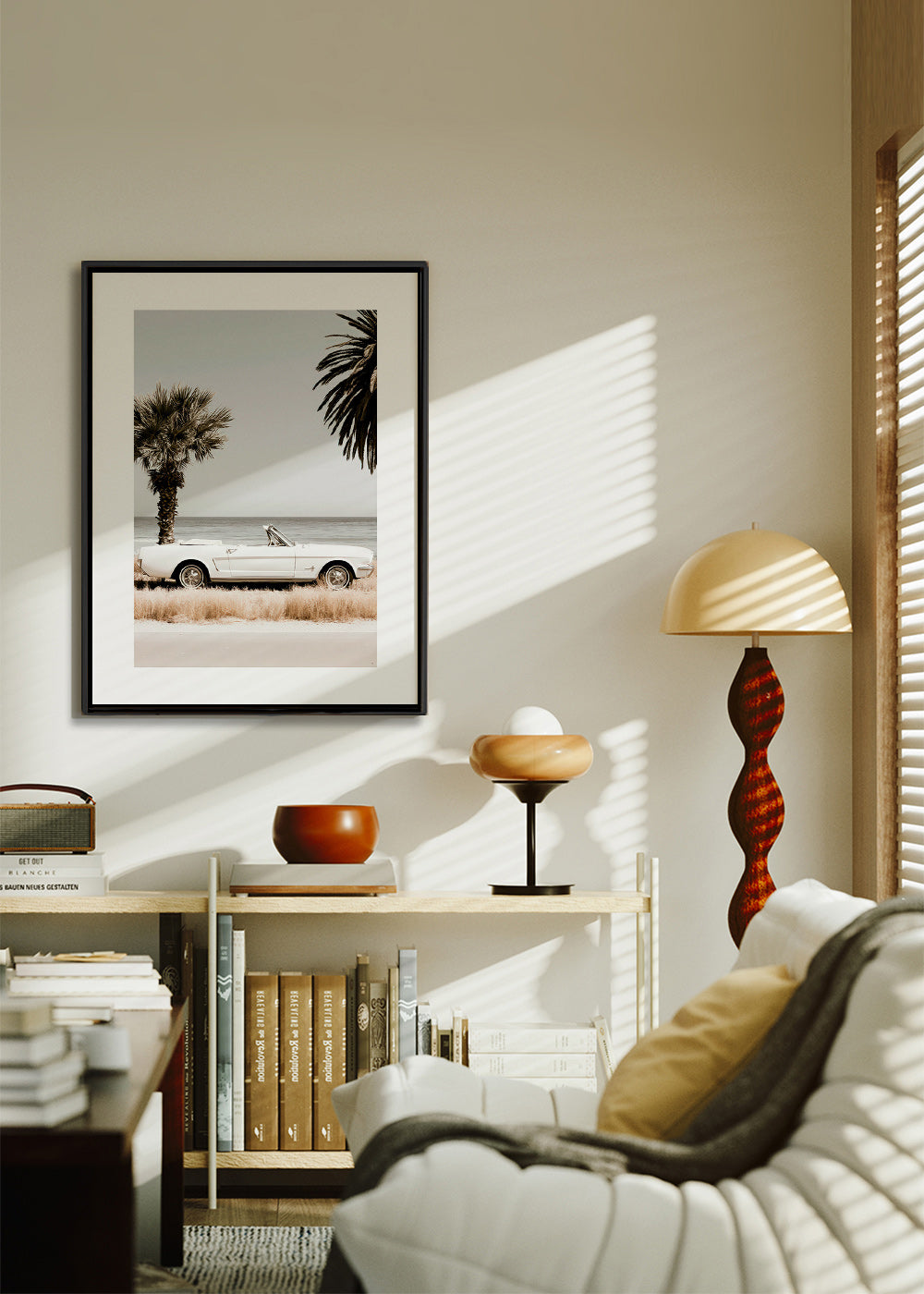 Vintage bilfotografi ved havet