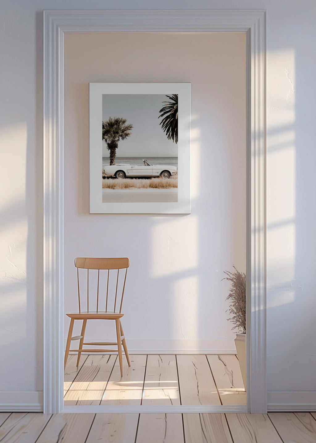 Vintage bilfotografi ved havet