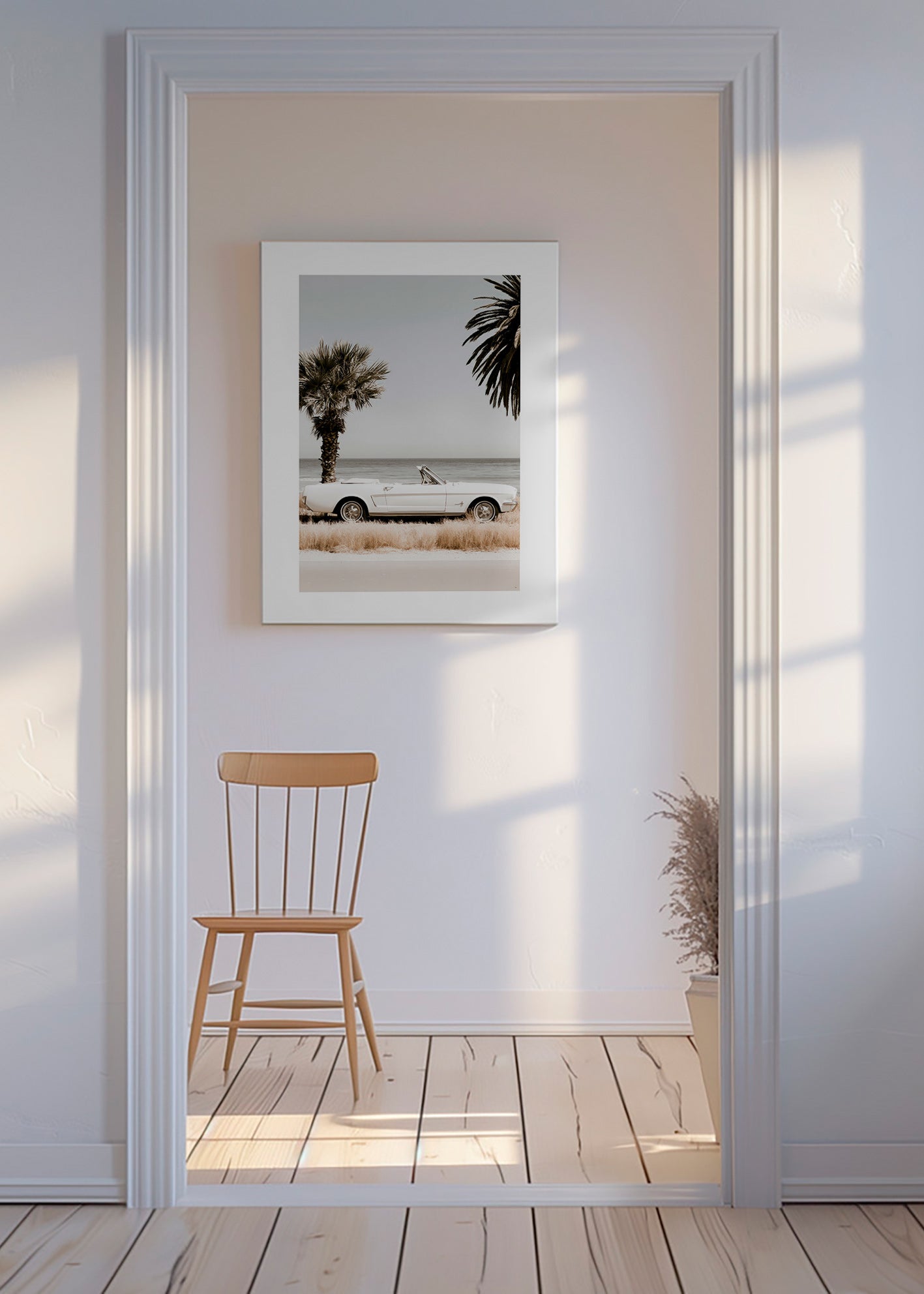 Vintage bilfotografi ved havet