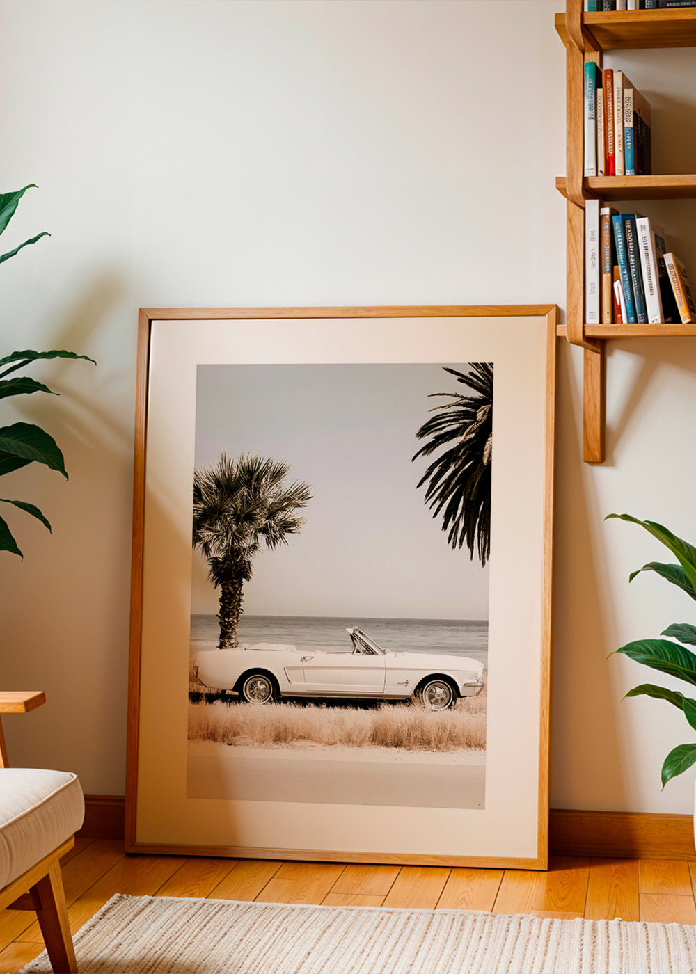 Vintage bilfotografi ved havet