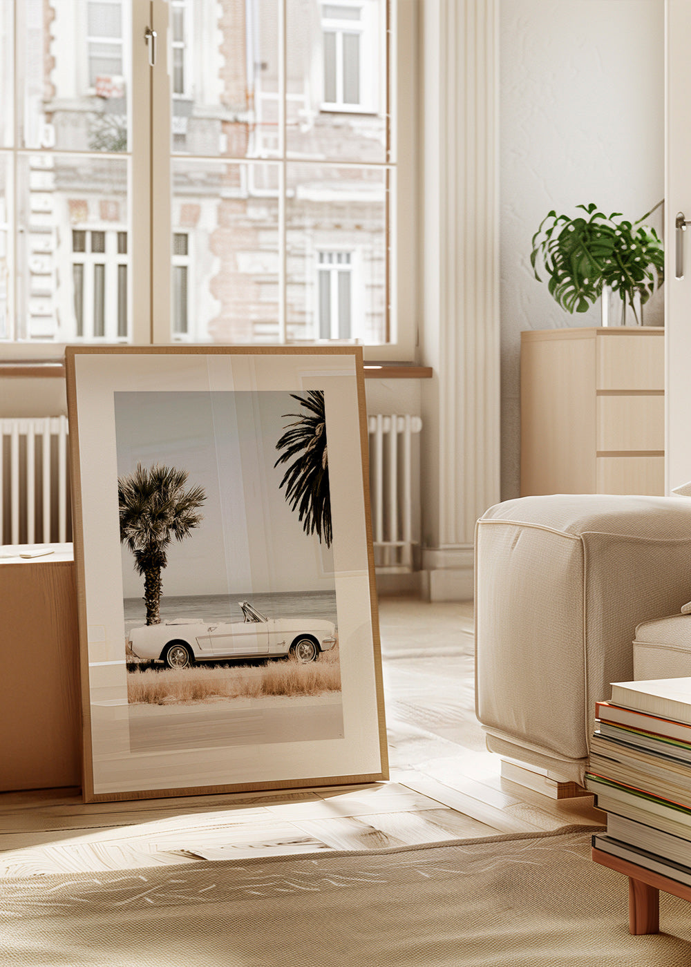 Vintage bilfotografi ved havet