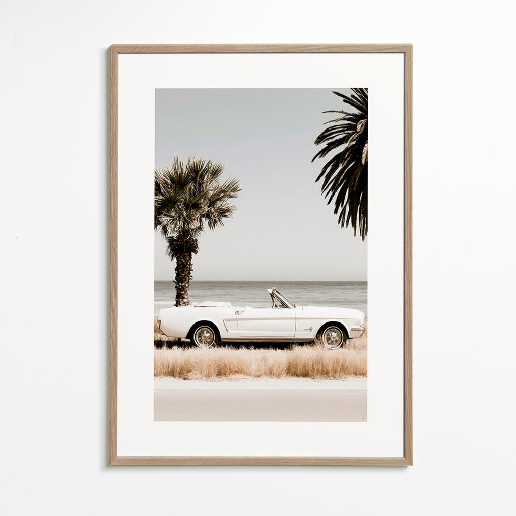 Vintage bilfotografi ved havet