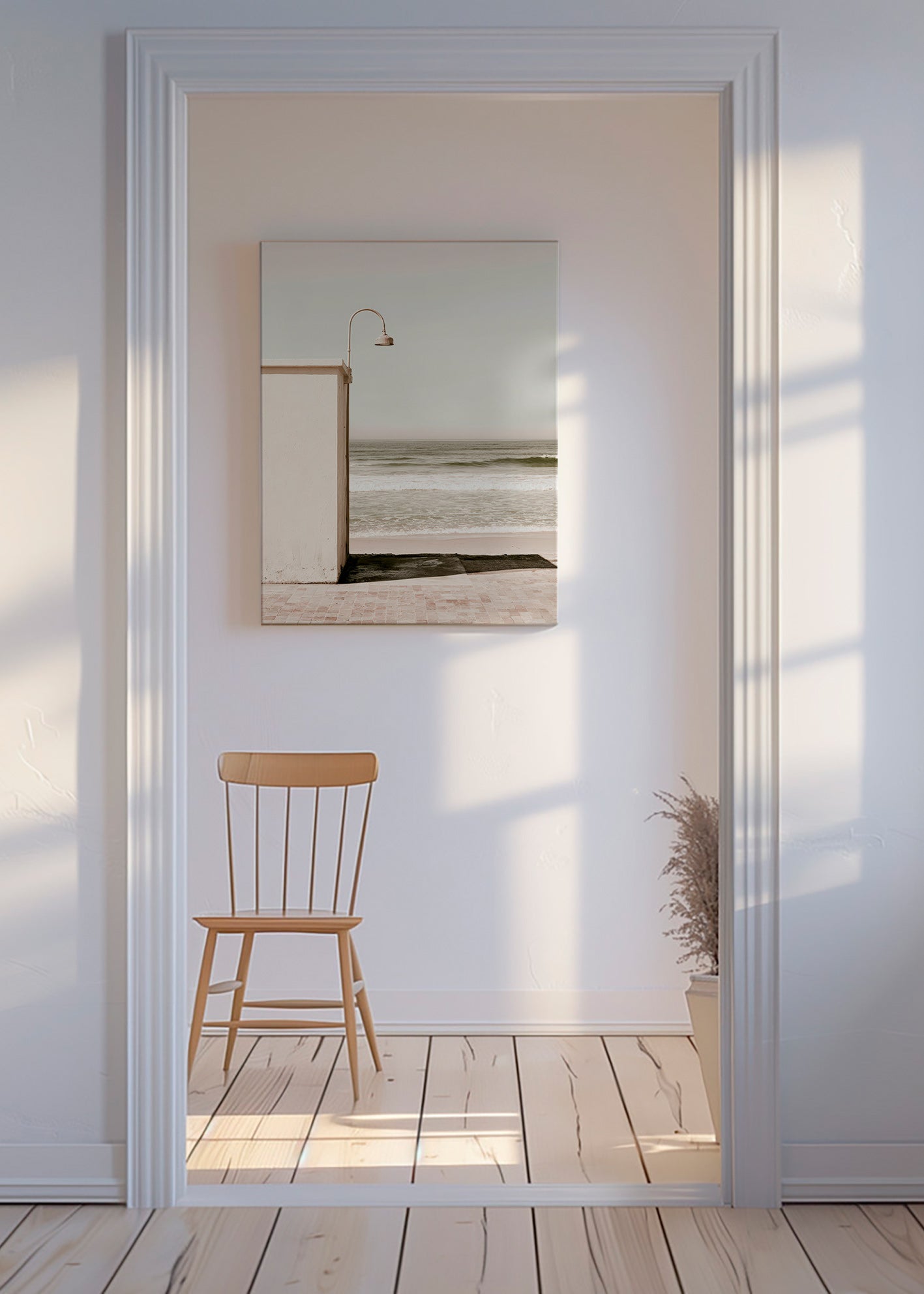 Landskabsværk strand med væglampe